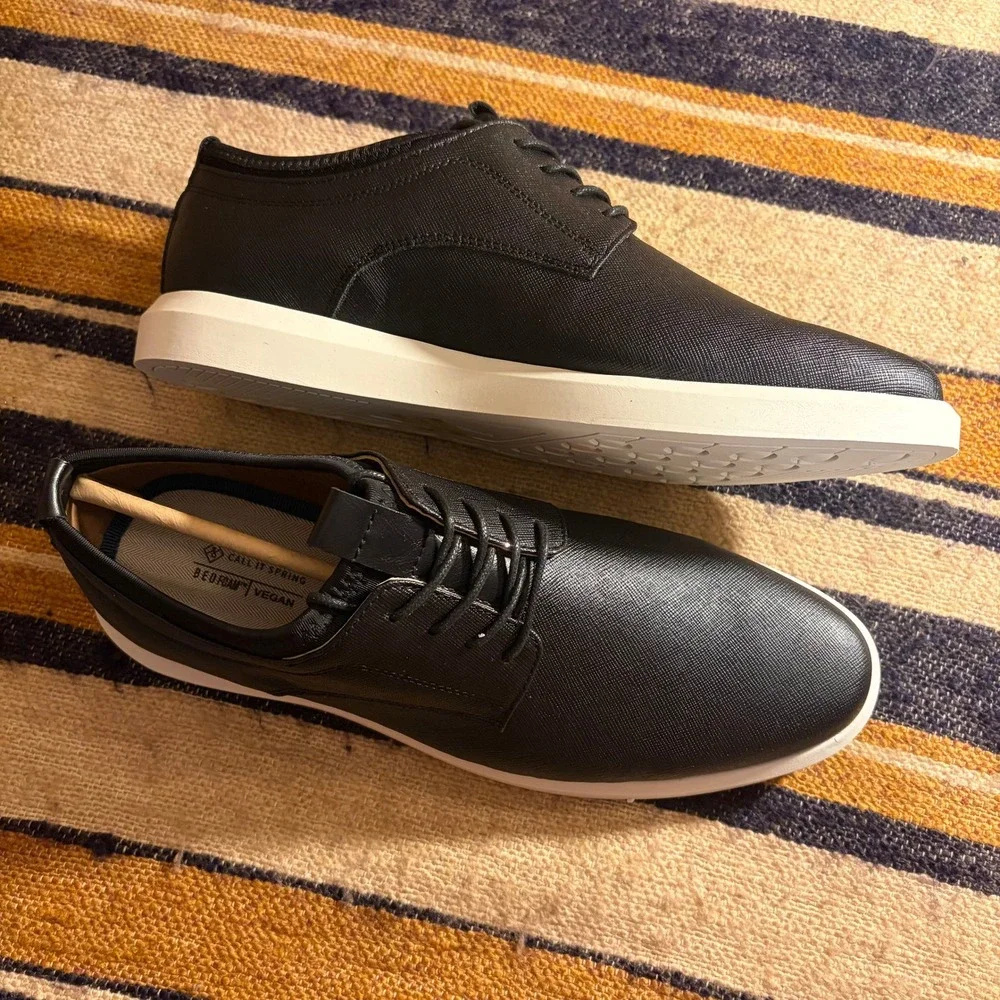 Call It Spring Colbert Oxford Sneakers 8 Black Vegan Leather Dress Shoes Hybrid